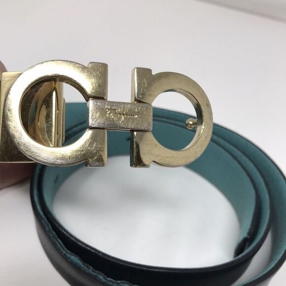 Salvatore Ferragamo Gancini Women’s Reversible Leather Belt One Size Black Teal main image 13